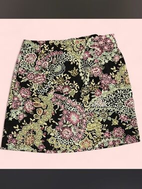 A. Byer Brown Floral Mini Skirt with Pink and Cream Flowers